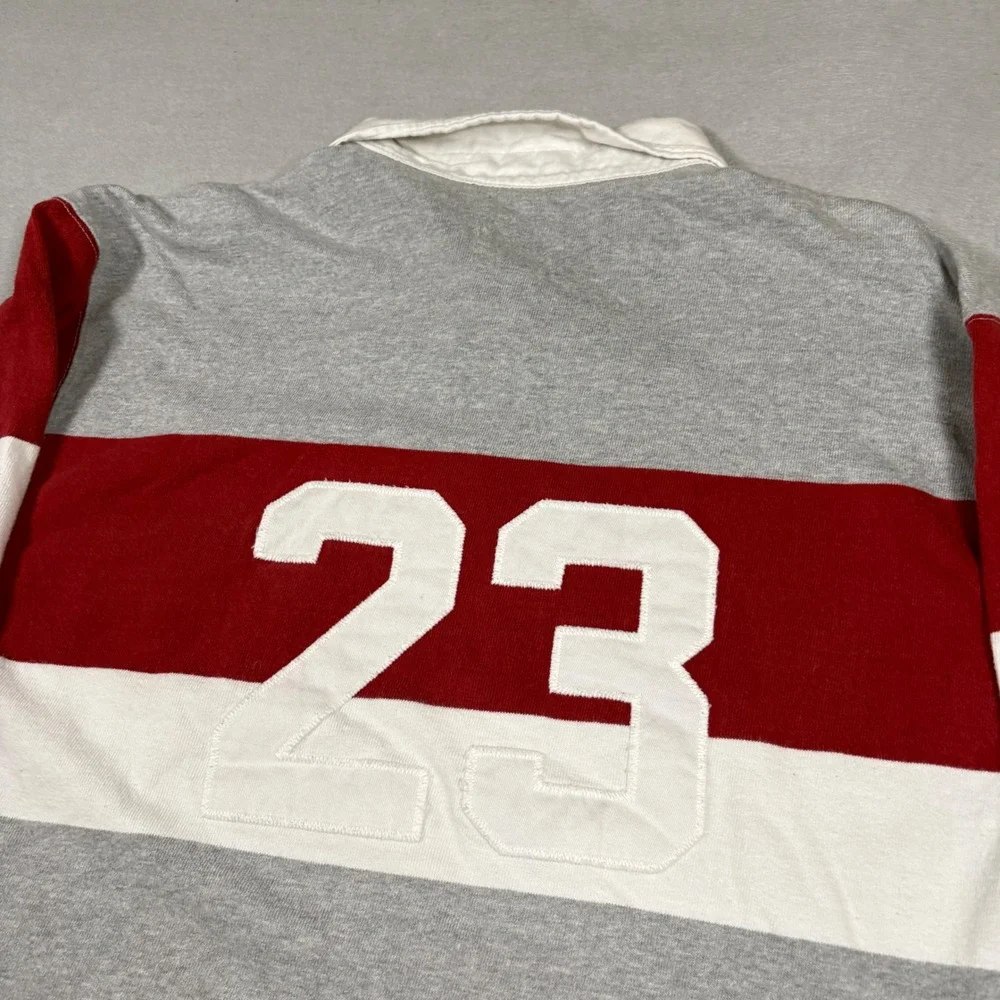 American Eagle Vintage Rugby Shirt Mens XL Long Sleeve Colorblock Stripe 23 Red